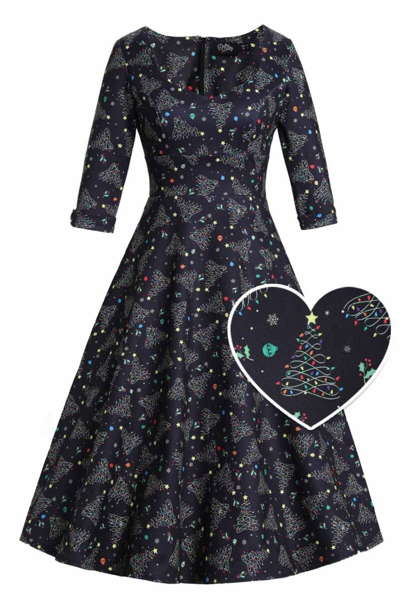 Scarlette Christmas Light Midi Dress In Black  Shop now at Kitty Darling