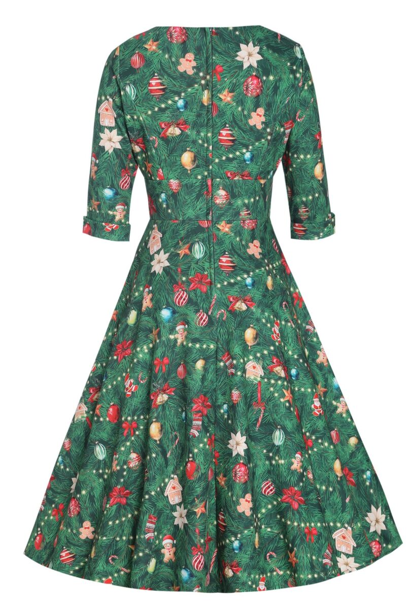 Scarlette Green Long-Sleeved Xmas Tree Print Stretchy Dress  Shop now at Kitty Darling