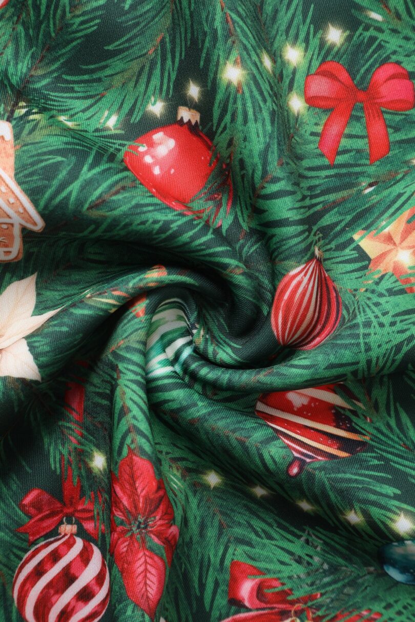 Scarlette Green Long-Sleeved Xmas Tree Print Stretchy Dress  Shop now at Kitty Darling