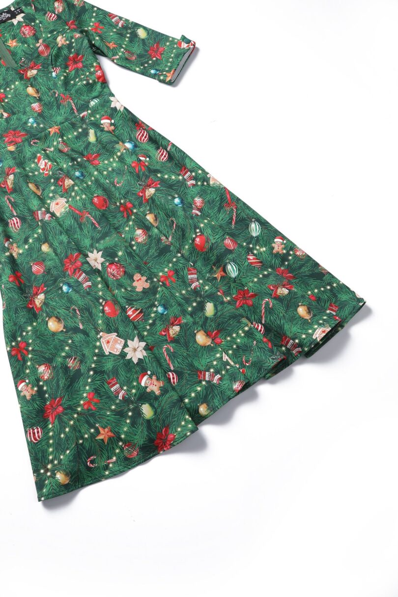 Scarlette Green Long-Sleeved Xmas Tree Print Stretchy Dress  Shop now at Kitty Darling