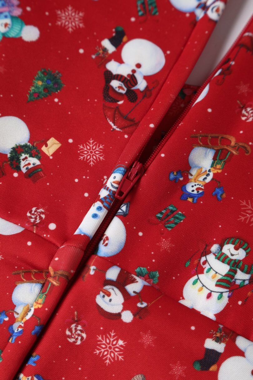 Scarlette Long-Sleeved Dress in Red Snowman Print  Shop now at Kitty Darling