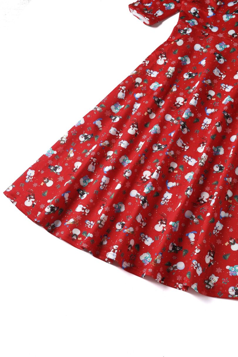 Scarlette Long-Sleeved Dress in Red Snowman Print  Shop now at Kitty Darling