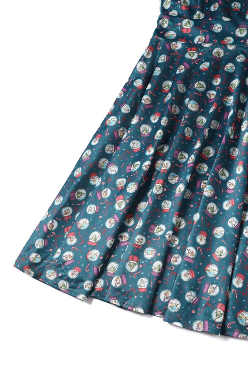 Scarlette Long-Sleeved Stretchy Blue Dress with Snow globe Print  Shop now at Kitty Darling