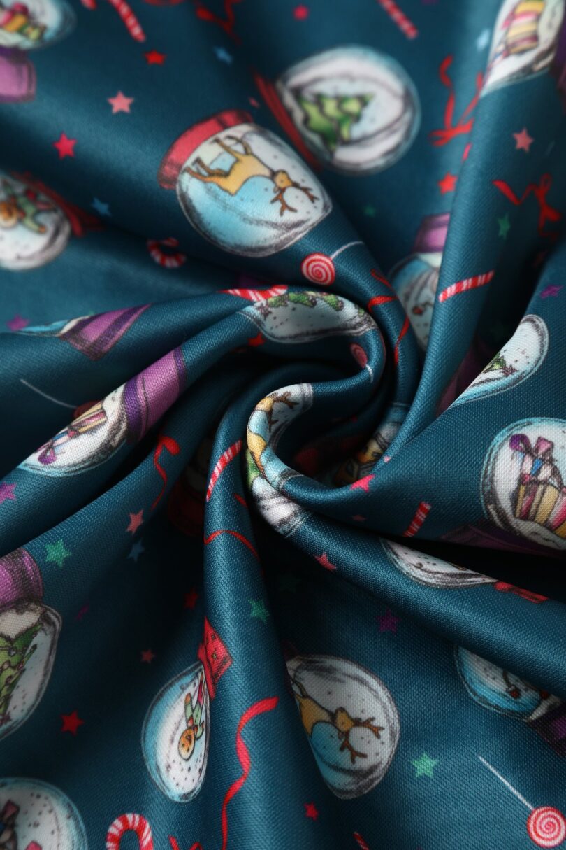 Scarlette Long-Sleeved Stretchy Blue Dress with Snow globe Print  Shop now at Kitty Darling