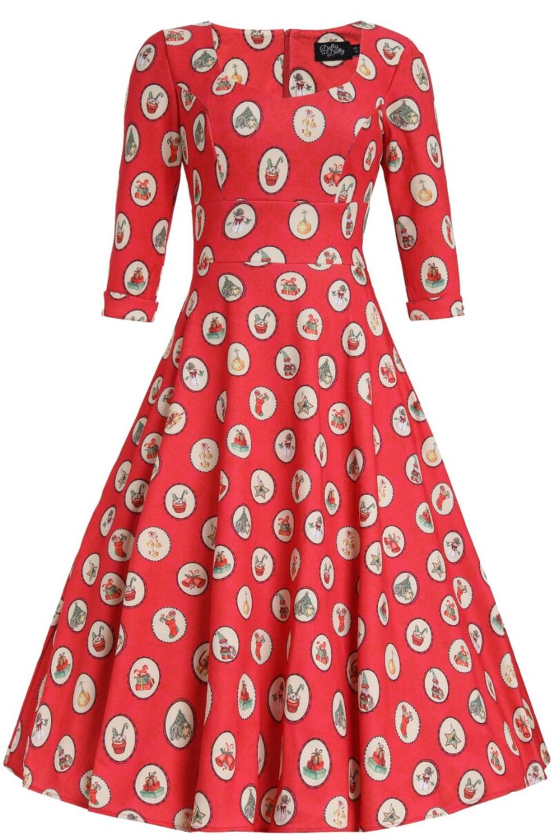 Scarlette Vintage Christmas Midi Dress  Shop now at Kitty Darling