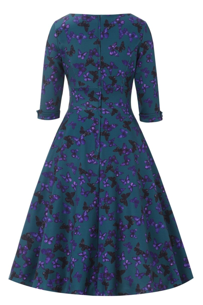 Scarlette Teal & Purple Butterfly Swing Dress  Shop now at Kitty Darling