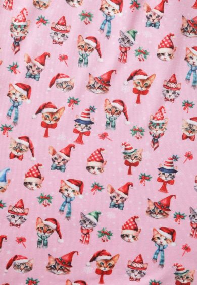 Billie Pink V-neckline Xmas Cat Print Long-Sleeved Dress – Dresses | Kitty Darling