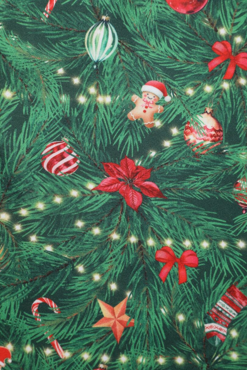 Billie Dark Green V-neckline Xmas Tree Print Long-Sleeved Dress  Shop now at Kitty Darling