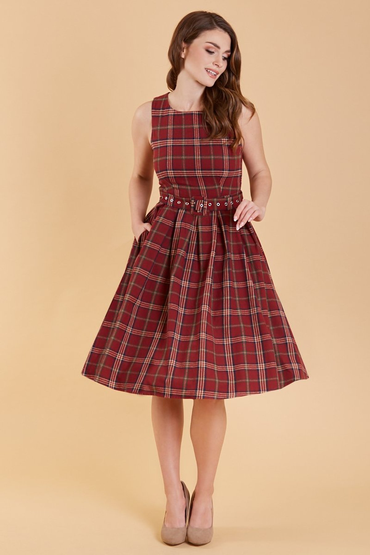 Annie Retro Burgundy Tartan Swing Dress Annie Retro Burgundy Tartan Swing Dress  Shop now at Kitty Darling