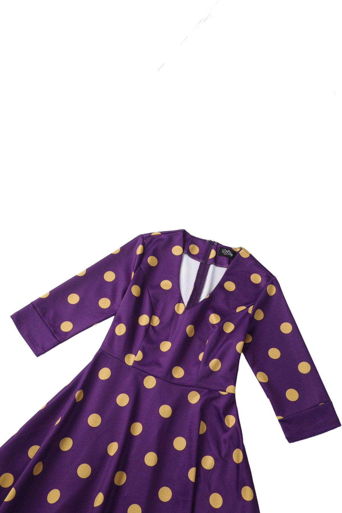 Maria Yellow Polka Dot Flared Dress In Purple Maria Yellow Polka Dot Flared Dress In Purple  Shop now at Kitty Darling