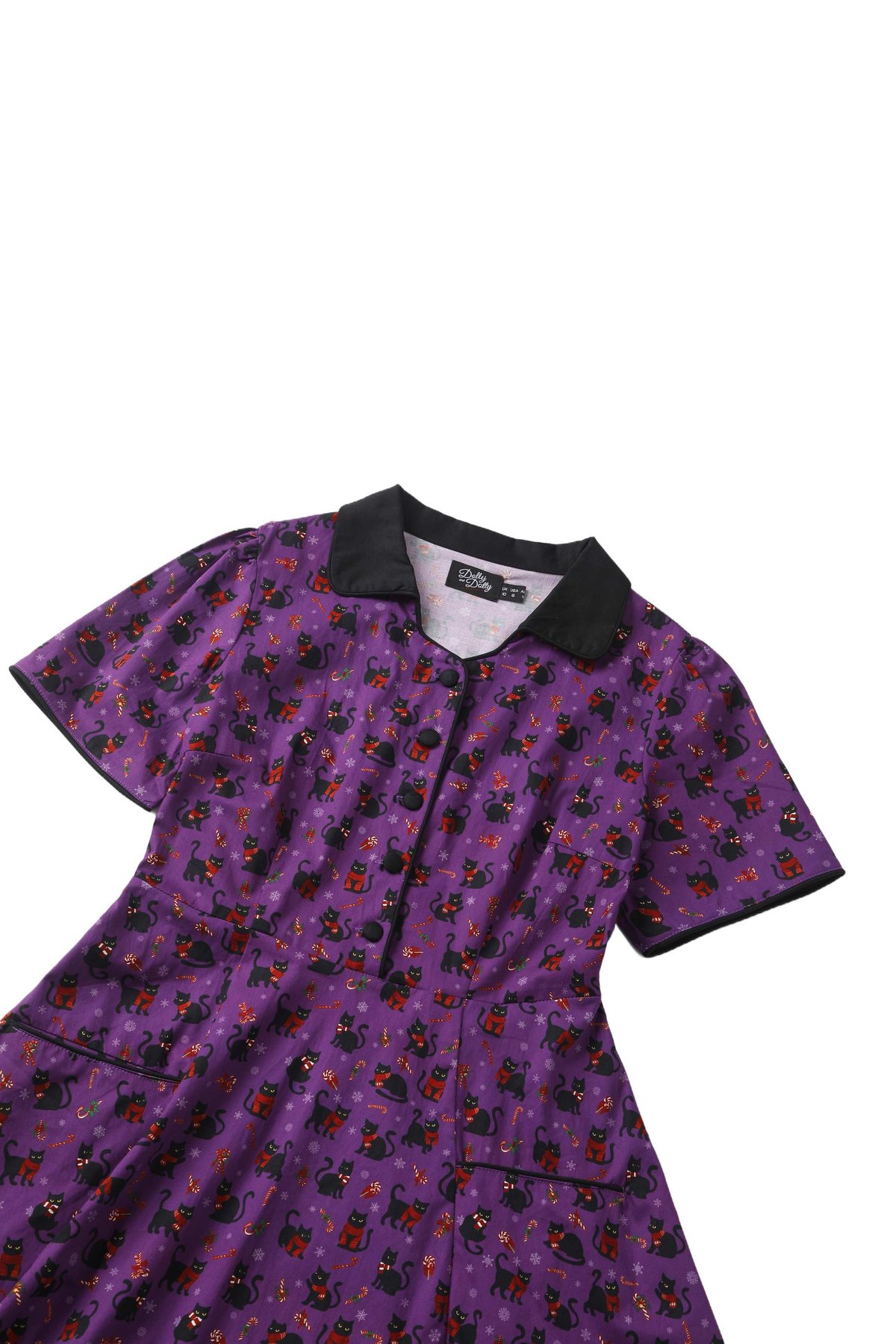 Mabel Festive Cat Shirt Dress In Purple Mabel Festive Cat Shirt Dress In Purple  Shop now at Kitty Darling