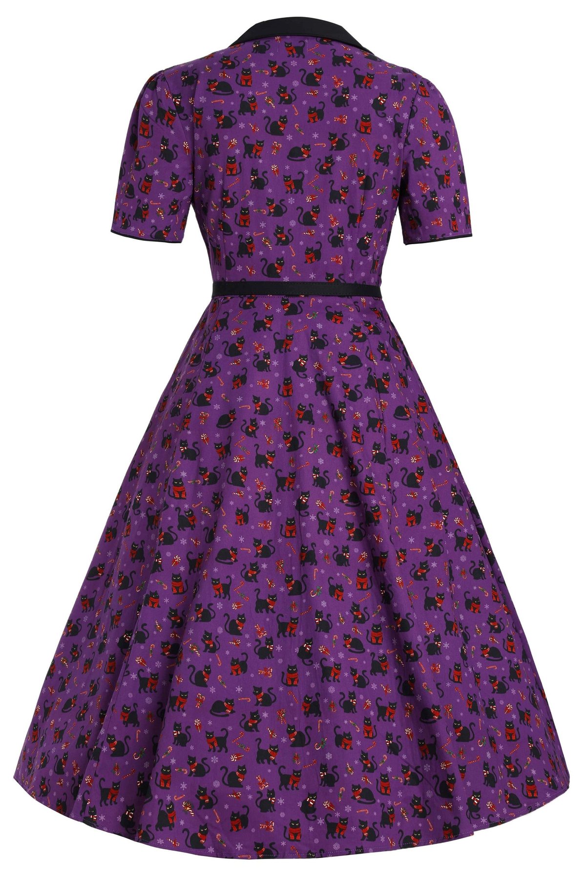 Mabel Festive Cat Shirt Dress In Purple Mabel Festive Cat Shirt Dress In Purple  Shop now at Kitty Darling