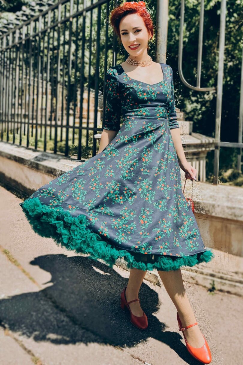 Navy Blue Rosebud Print Long Sleeved Dress  Shop now at Kitty Darling