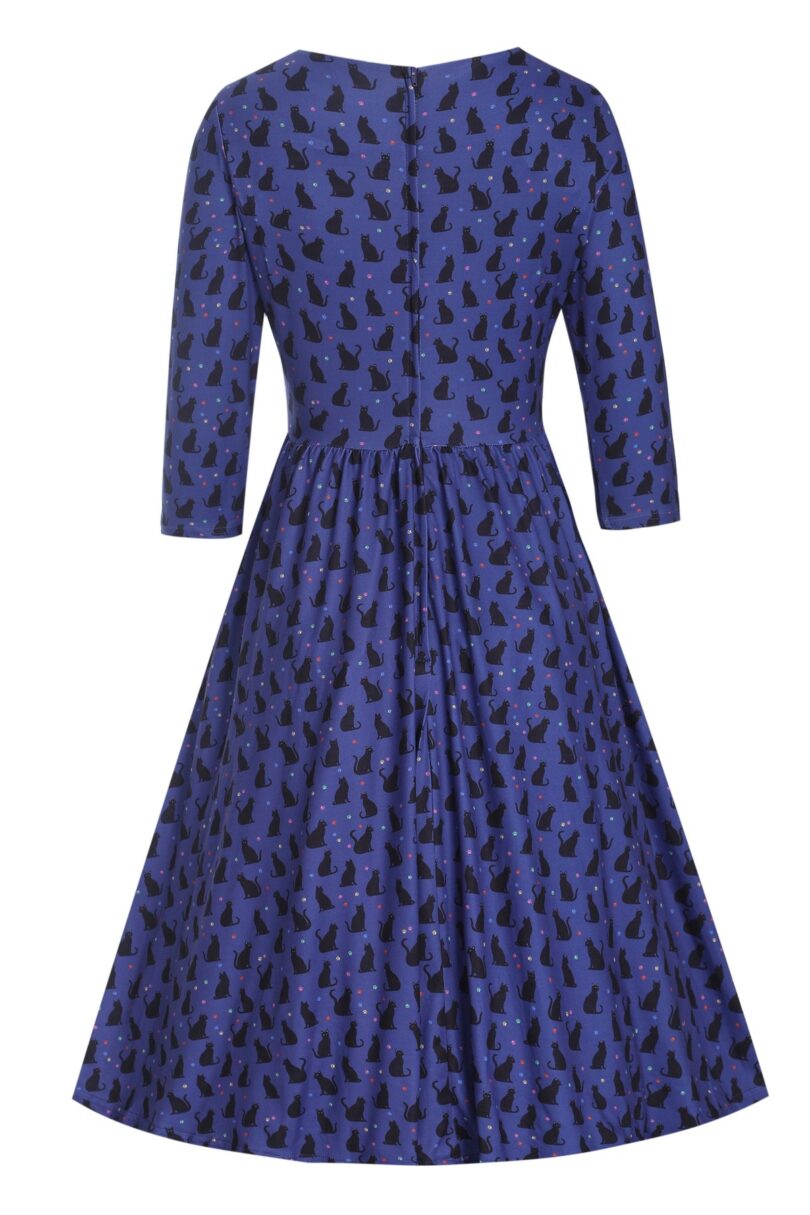 Billie Purple V-Neckline Cat Silhouette Print Dress  Shop now at Kitty Darling