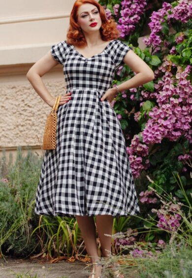 Lily Off Shoulder Black Gingham Check Circle Dress – Dresses | Kitty Darling