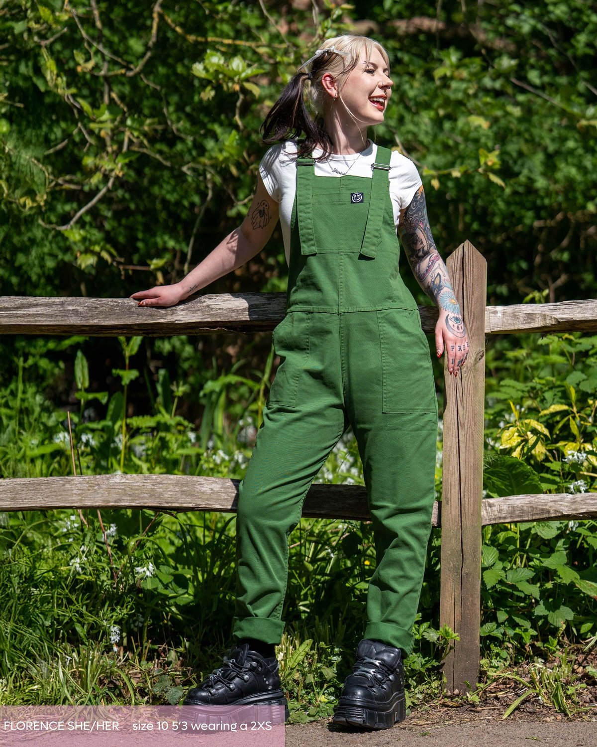 Forest Green Stretch Twill Dungarees Forest Green Stretch Twill Dungarees Shop now at Kitty Darling