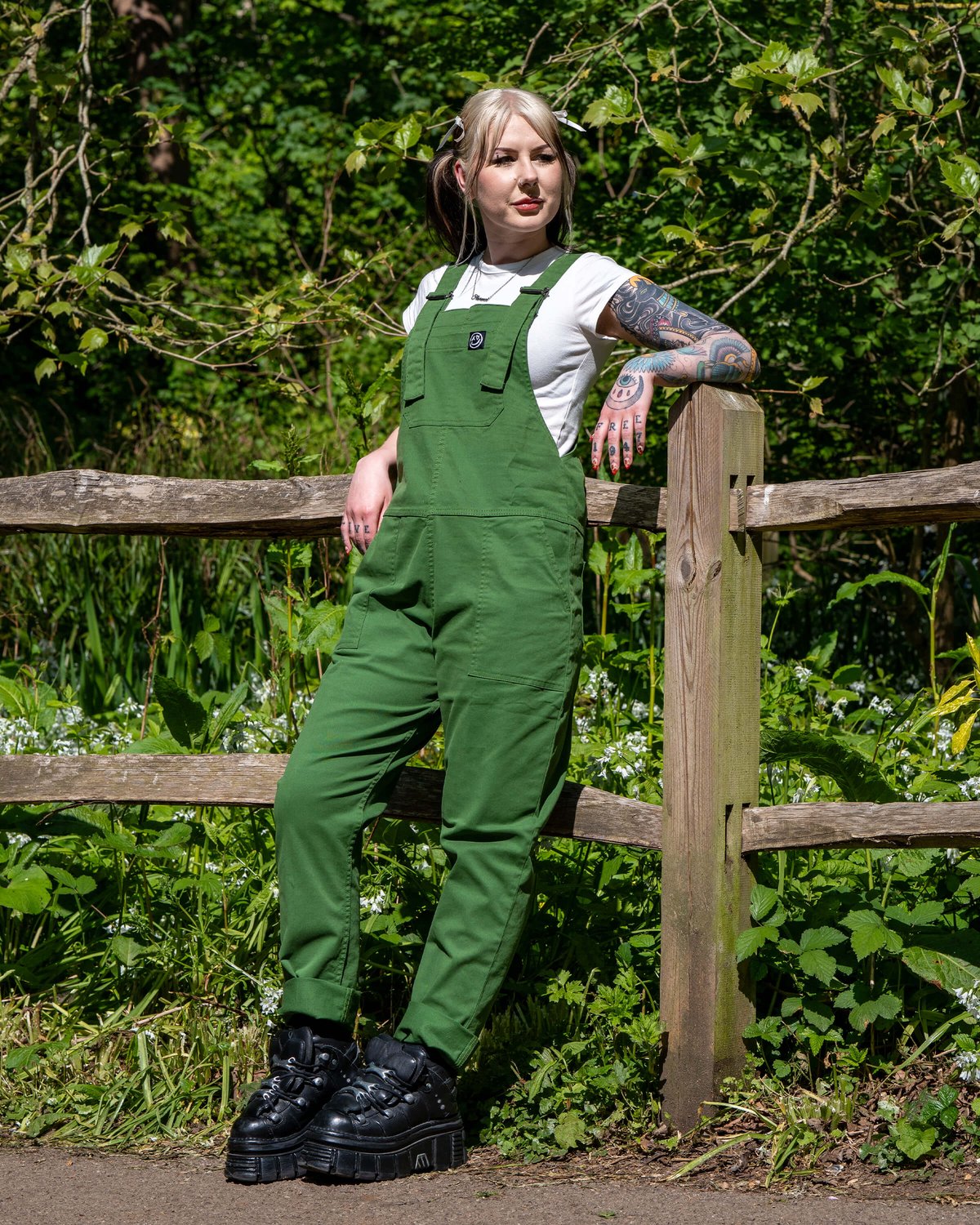 Forest Green Stretch Twill Dungarees Forest Green Stretch Twill Dungarees Shop now at Kitty Darling