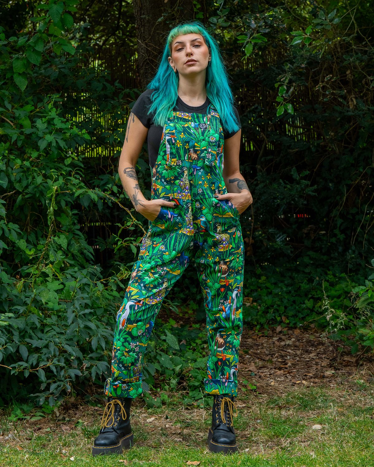 Pond Birds Stretch Dungarees Pond Birds Stretch Dungarees Shop now at Kitty Darling