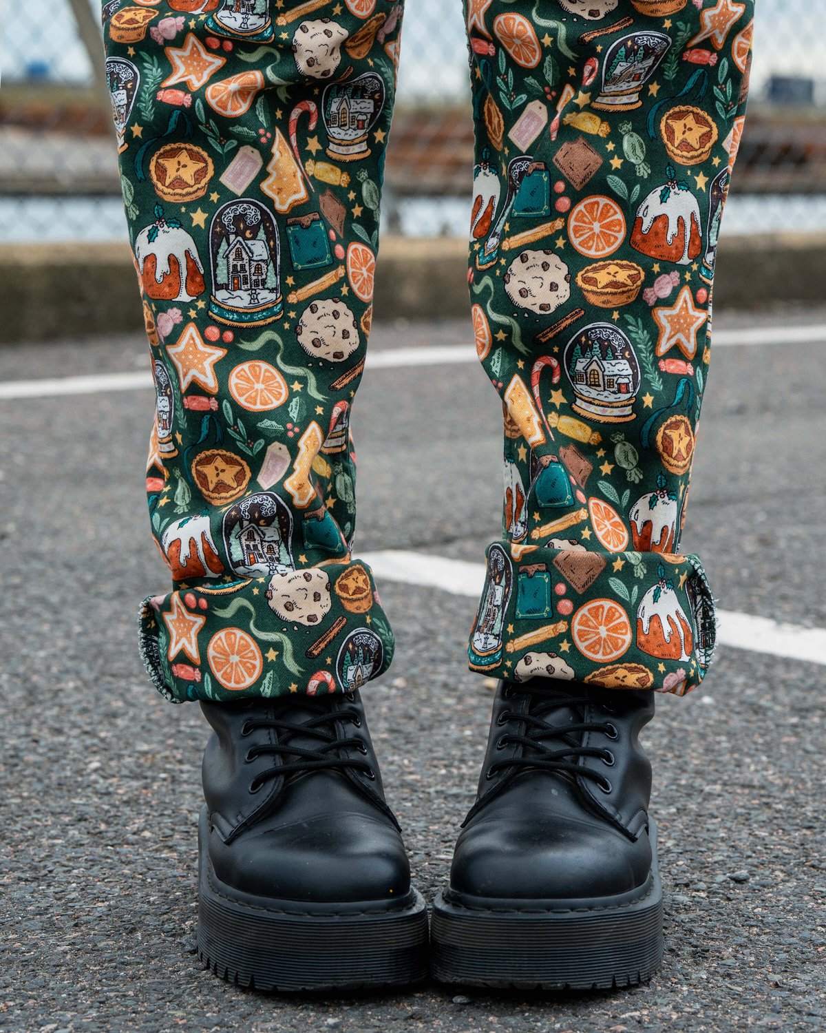 Yuletide Treats Stretch Dungarees Yuletide Treats Stretch Dungarees Shop now at Kitty Darling