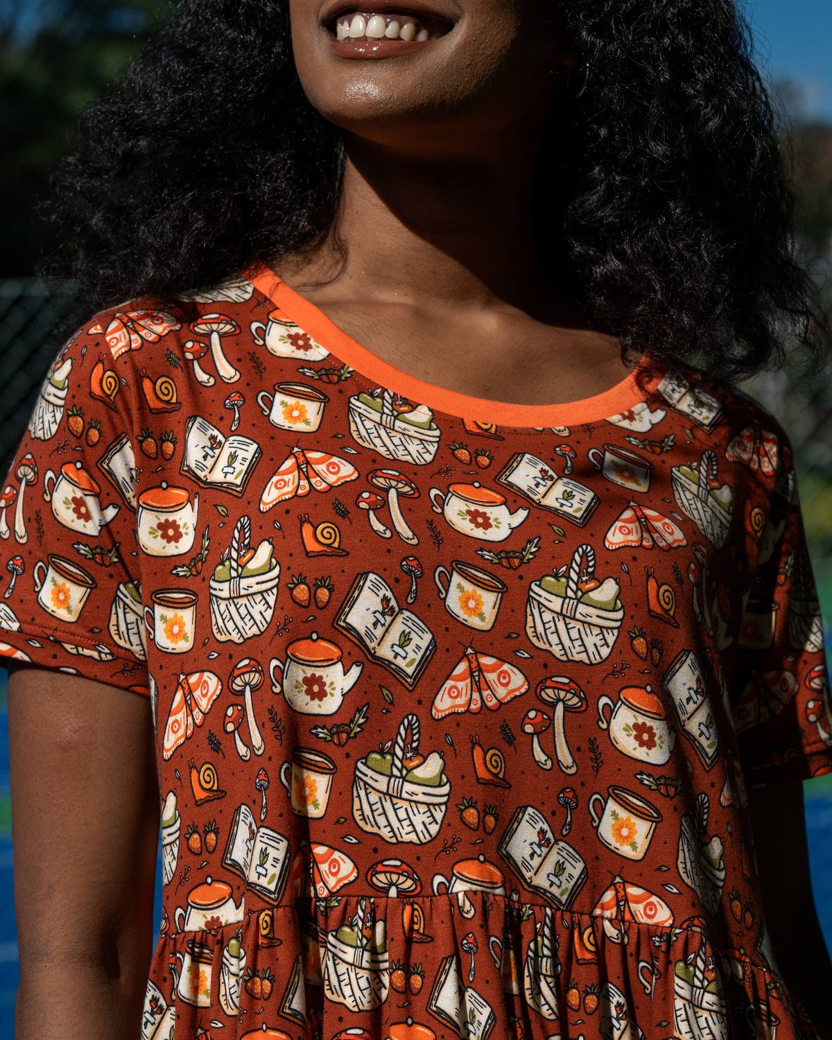 Mushroom Tea Party Midi Stretch Smock Dress Mushroom Tea Party Midi Stretch Smock Dress Shop now at Kitty Darling