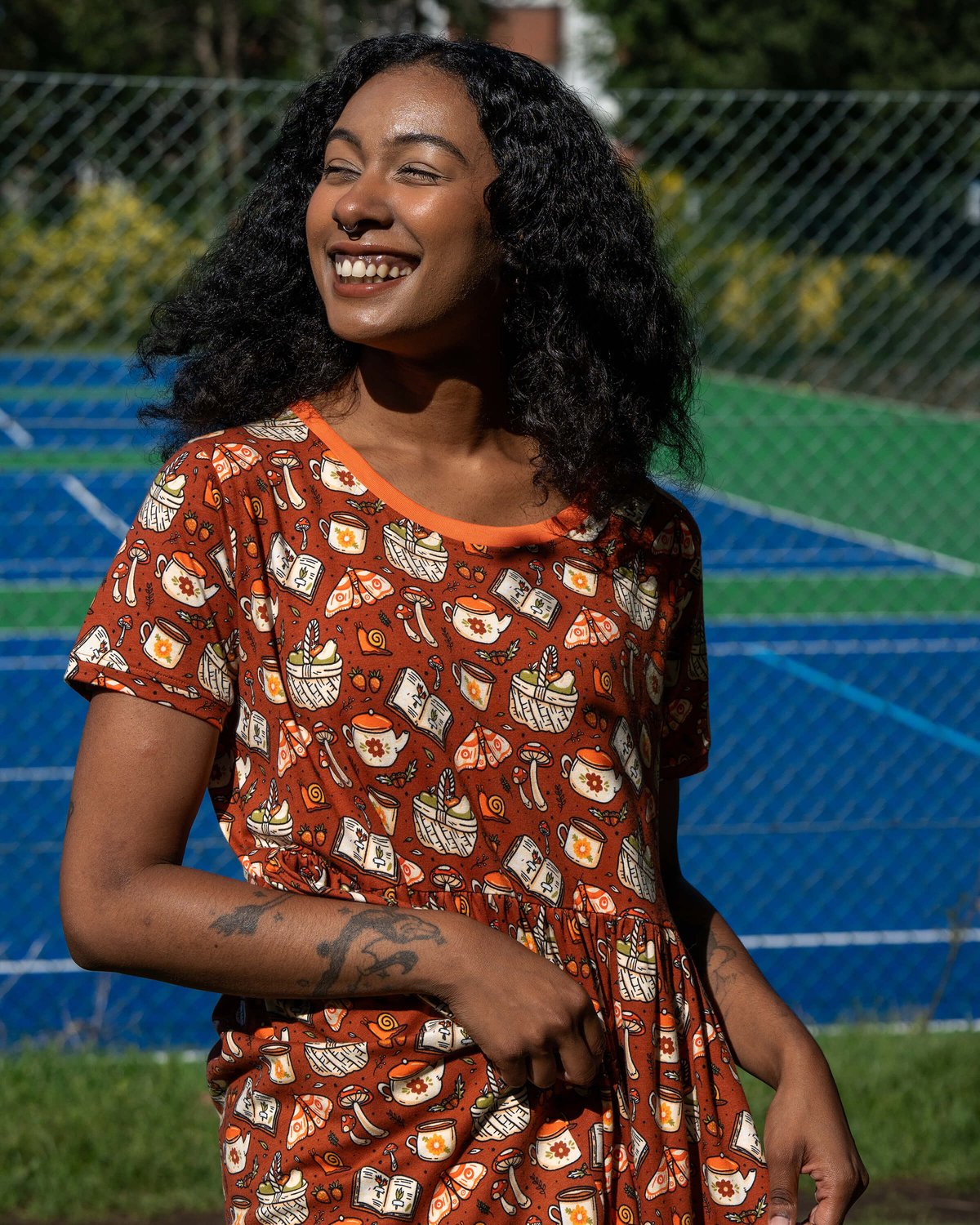 Mushroom Tea Party Midi Stretch Smock Dress Mushroom Tea Party Midi Stretch Smock Dress Shop now at Kitty Darling