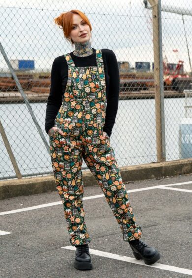 Yuletide Treats Stretch Dungarees – Stretch Twill Dungarees | Kitty Darling