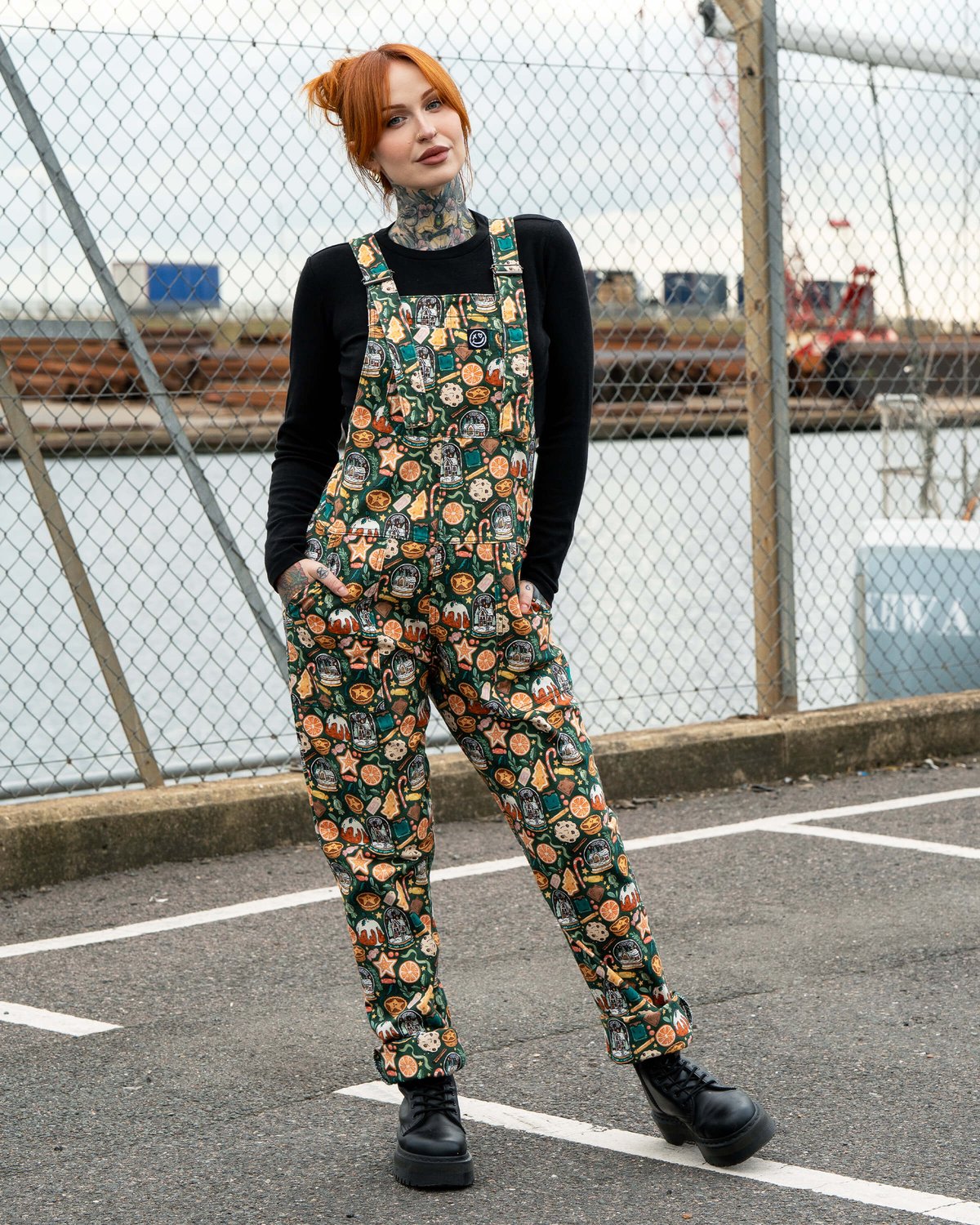 Yuletide Treats Stretch Dungarees Yuletide Treats Stretch Dungarees Shop now at Kitty Darling