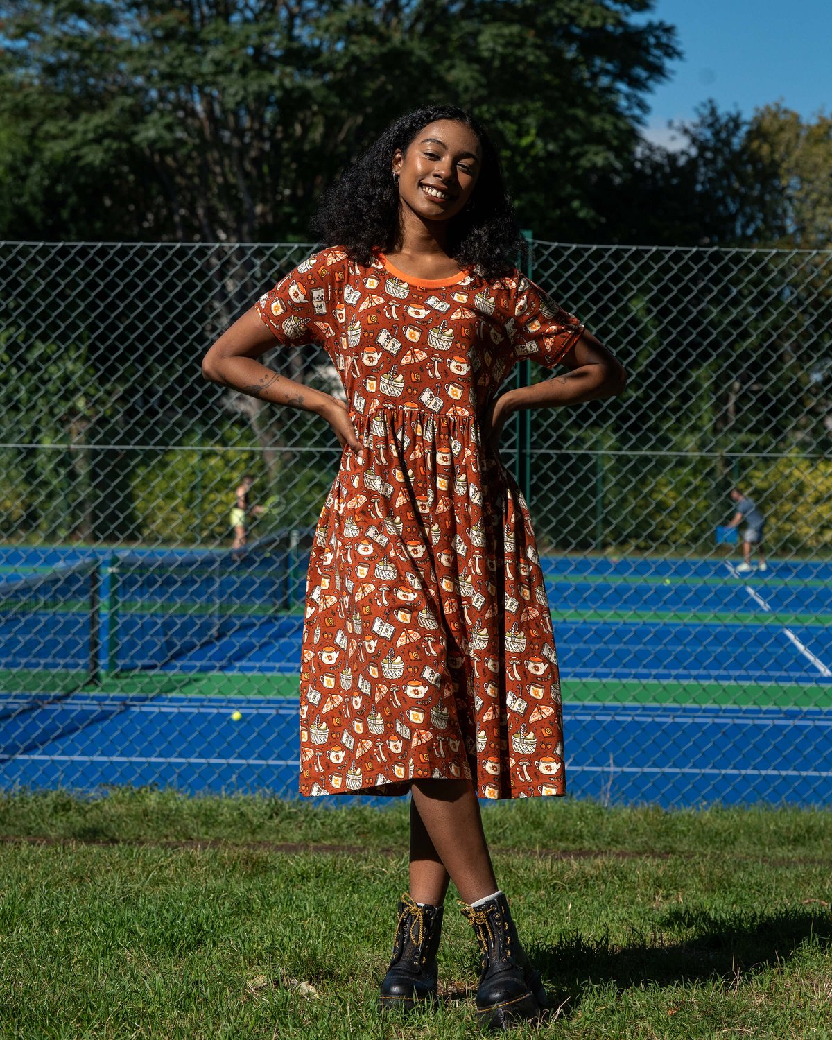 Mushroom Tea Party Midi Stretch Smock Dress Mushroom Tea Party Midi Stretch Smock Dress Shop now at Kitty Darling