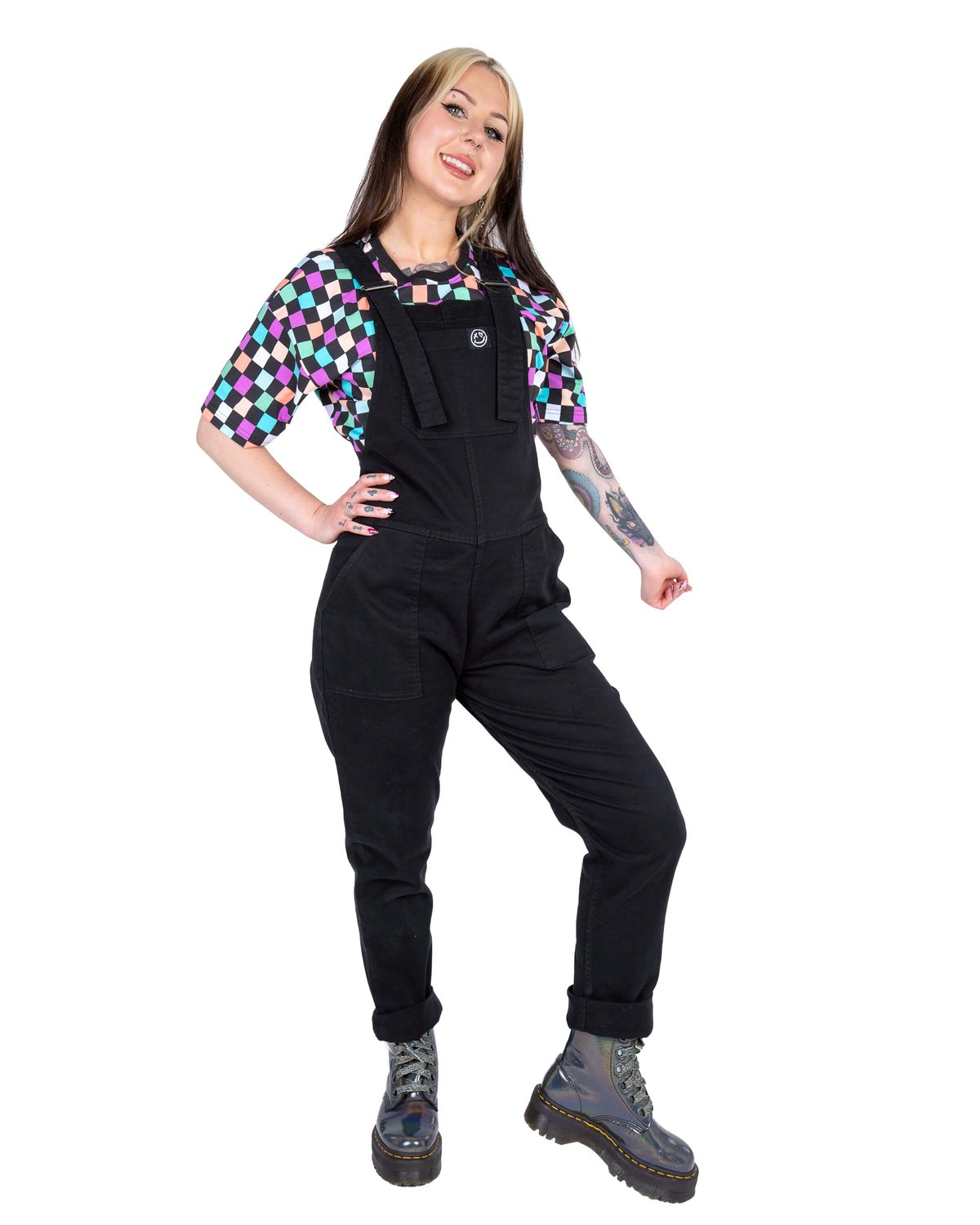 Jet Black Stretch Twill Dungarees Jet Black Stretch Twill Dungarees Shop now at Kitty Darling