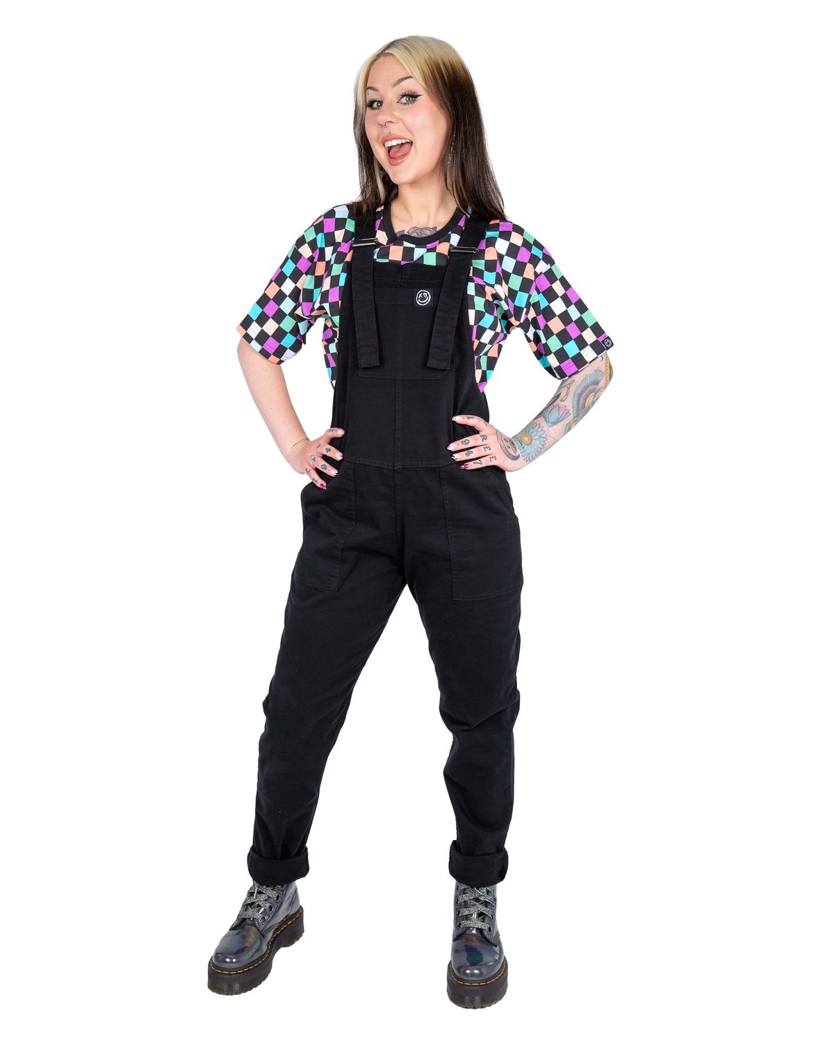 Jet Black Stretch Twill Dungarees Jet Black Stretch Twill Dungarees Shop now at Kitty Darling