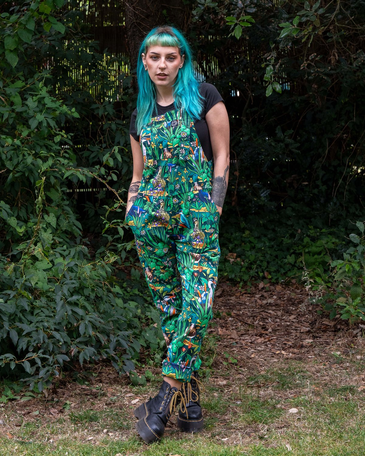 Pond Birds Stretch Dungarees Pond Birds Stretch Dungarees Shop now at Kitty Darling