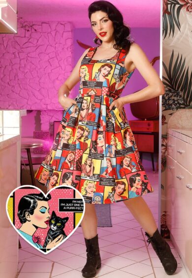 Amanda Cat Lover Comic Dress – Dresses | Kitty Darling