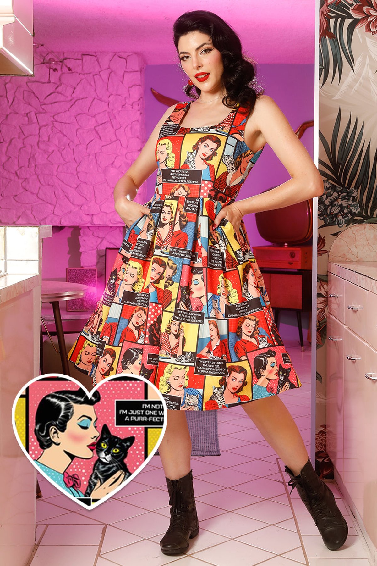 Amanda Cat Lover Comic Dress Amanda Cat Lover Comic Dress Shop now at Kitty Darling