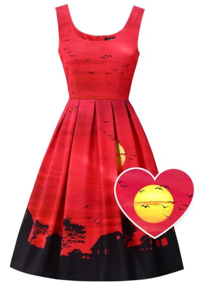 Amanda Red Sunset Flared Dress – Dresses | Kitty Darling