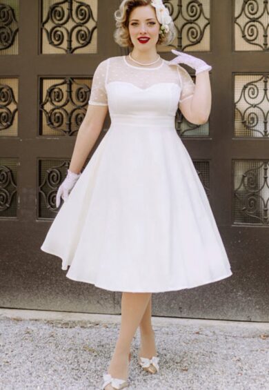 Elizabeth II Short Sleeved Polka Dot Mesh Wedding Dress – Dresses | Kitty Darling