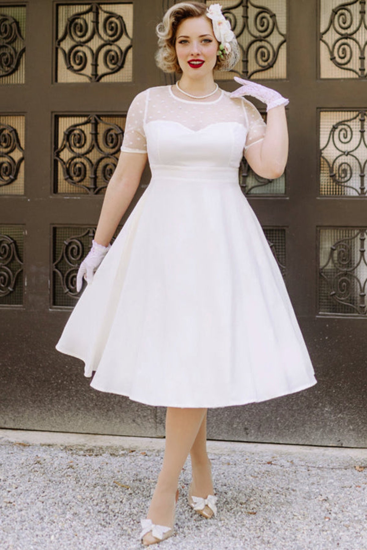 Elizabeth II Short Sleeved Polka Dot Mesh Wedding Dress Elizabeth II Short Sleeved Polka Dot Mesh Wedding Dress Shop now at Kitty Darling