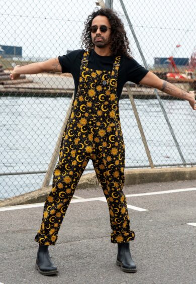 Celestial Sun and Moon Stretch Dungarees – Stretch Twill Dungarees | Kitty Darling