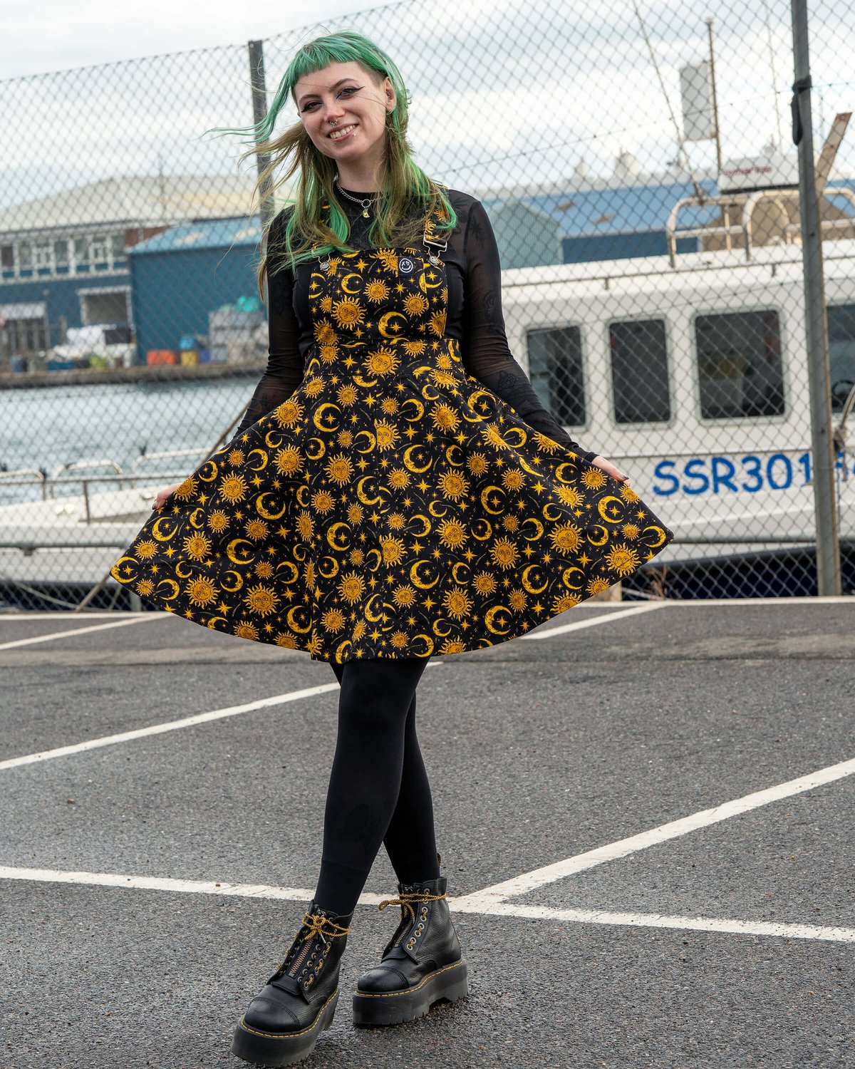 Celestial Sun and Moon Stretch Flared Pinafore Celestial Sun and Moon Stretch Flared Pinafore Shop now at Kitty Darling