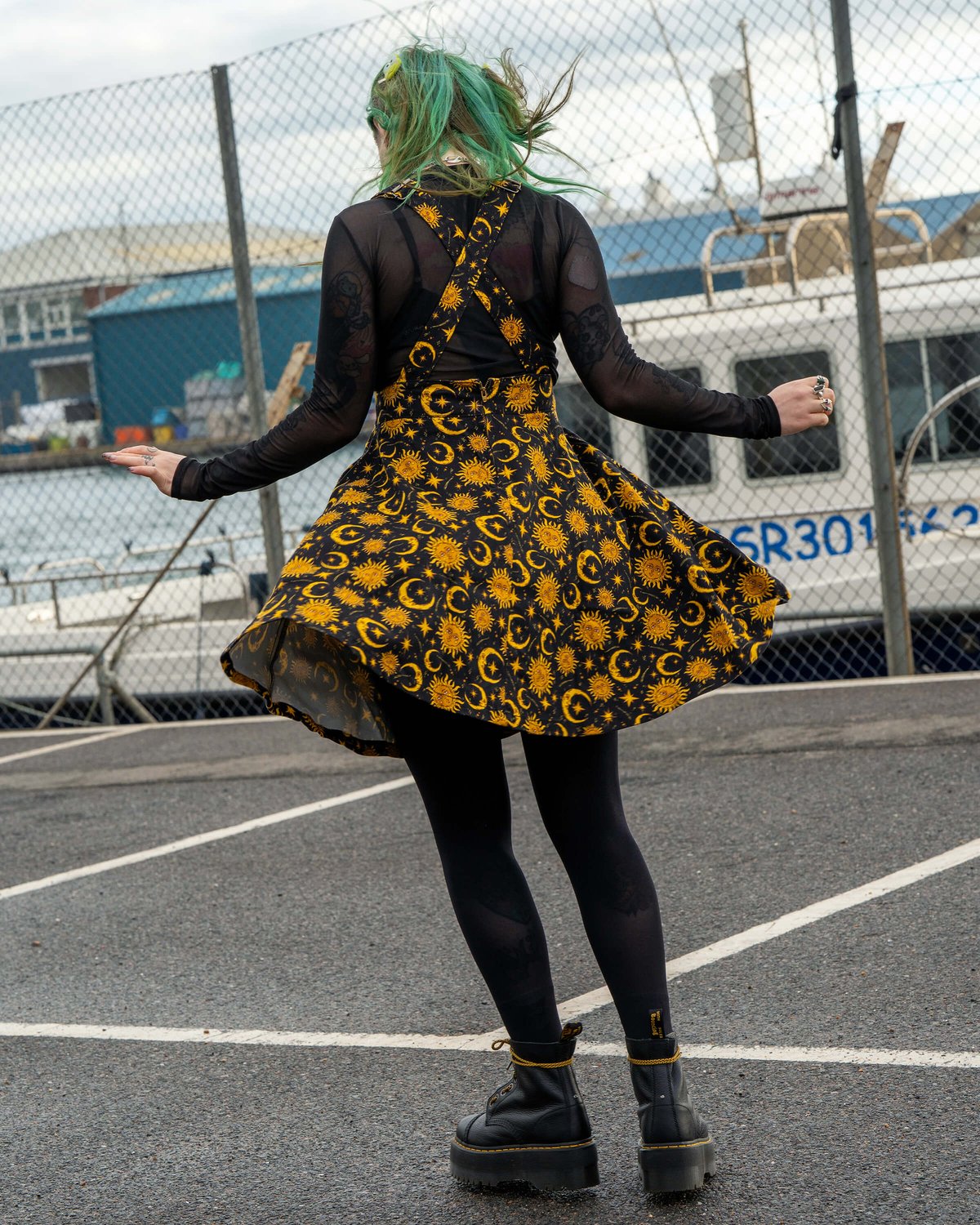 Celestial Sun and Moon Stretch Flared Pinafore Celestial Sun and Moon Stretch Flared Pinafore Shop now at Kitty Darling