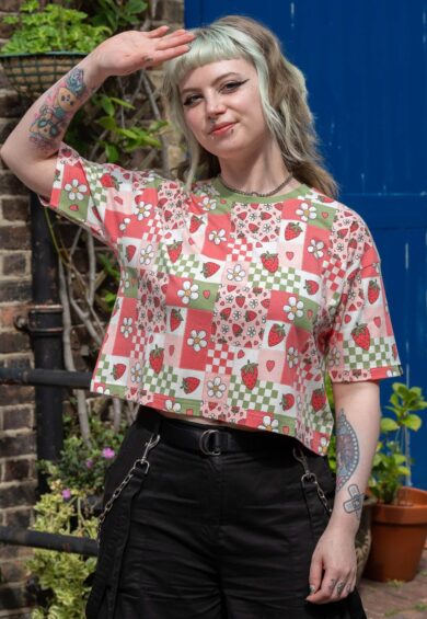 Charity Print Strawberry Picnic Cropped Boxy Tee – Boxy Cropped Tee | Kitty Darling