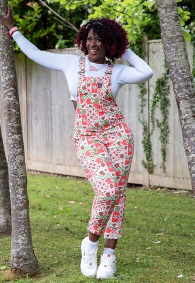 Charity Print Strawberry Picnic Stretch Dungarees – Stretch Twill Dungarees | Kitty Darling