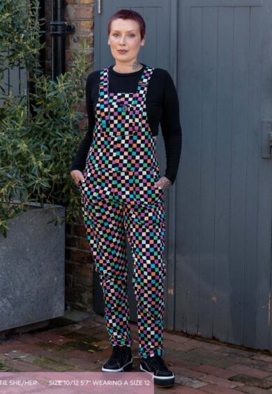 Checkerboard Stretch Dungarees – Stretch Twill Dungarees | Kitty Darling