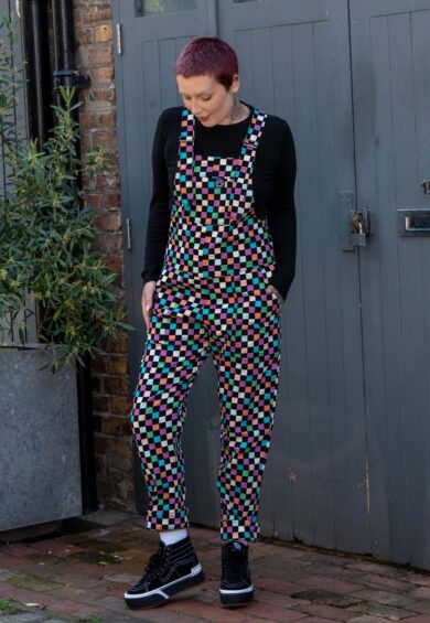 Checkerboard Stretch Dungarees – Stretch Twill Dungarees | Kitty Darling