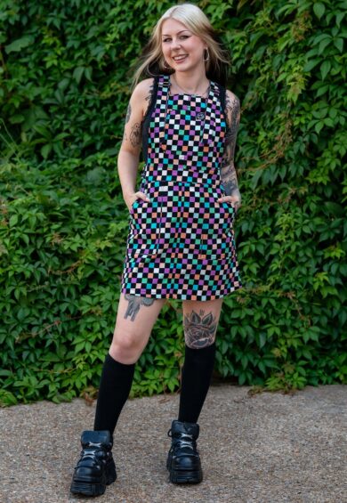 Checkerboard Stretch Pinafore – Stretch Twill Pinafores | Kitty Darling