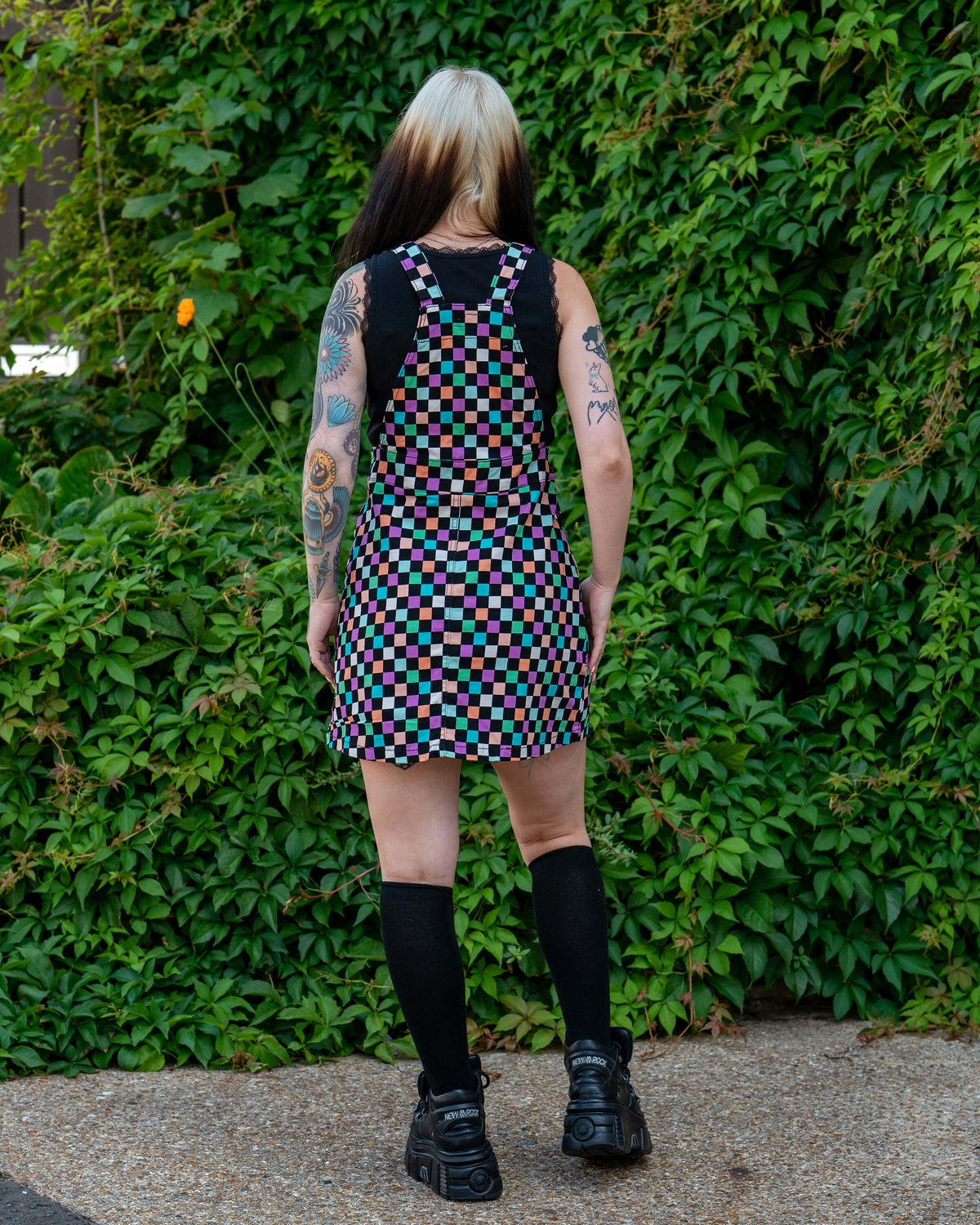 Checkerboard Stretch Pinafore Checkerboard Stretch Pinafore Shop now at Kitty Darling