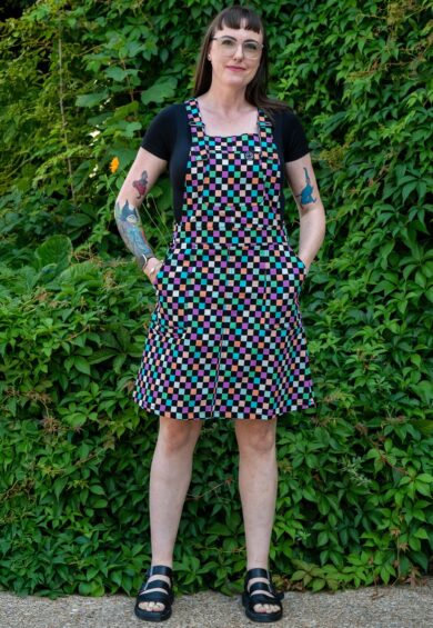 Checkerboard Stretch Pinafore Longer Length – Stretch Twill Pinafores | Kitty Darling