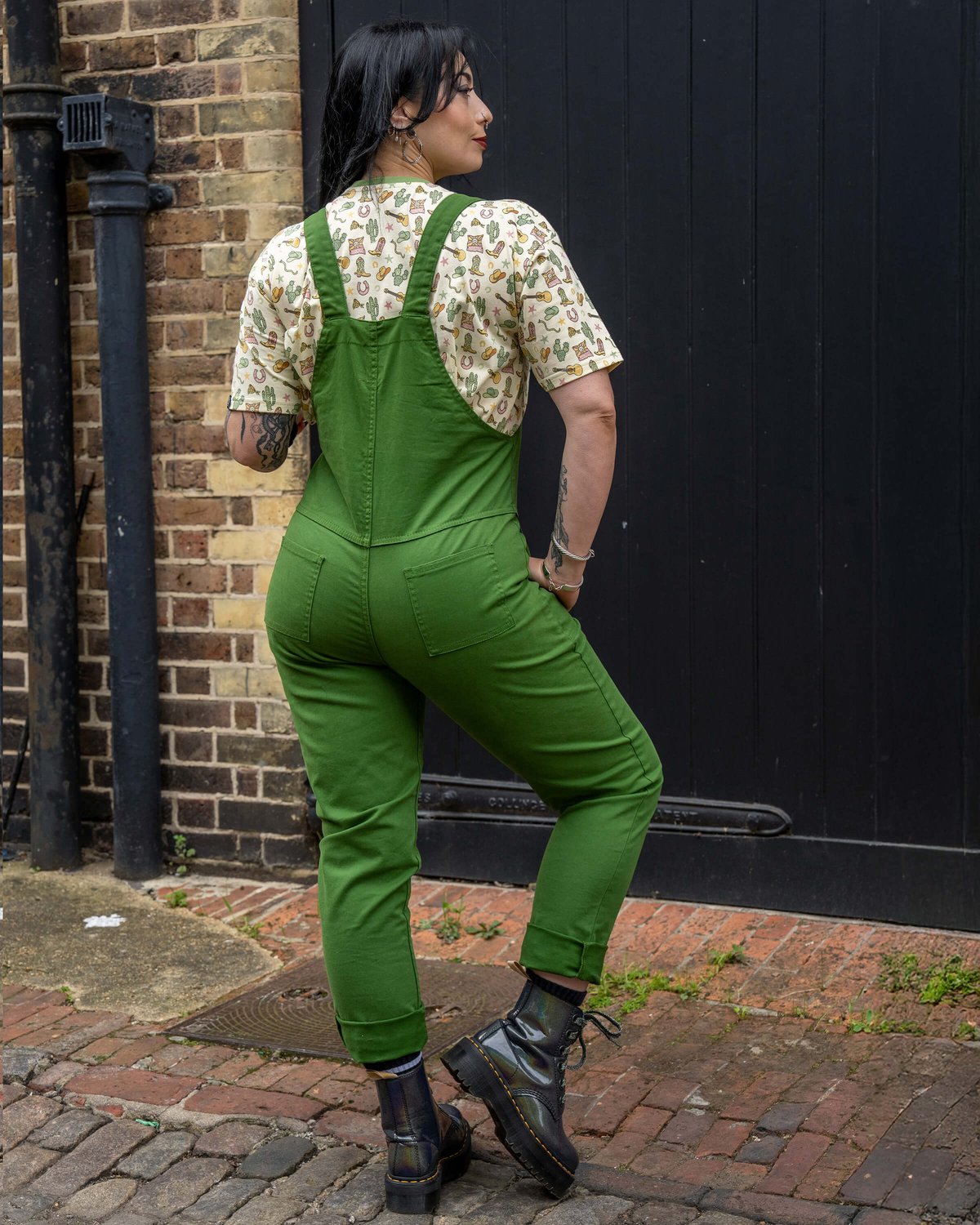 Forest Green Stretch Twill Dungarees Forest Green Stretch Twill Dungarees Shop now at Kitty Darling