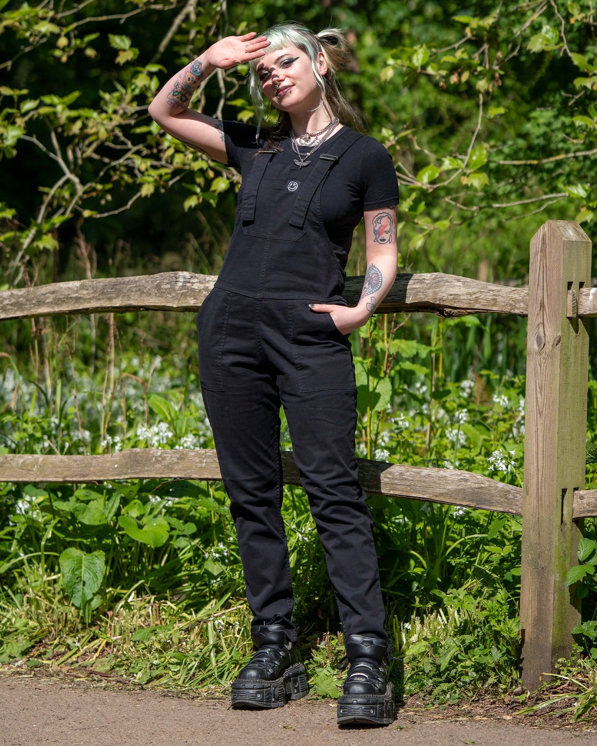 Jet Black Stretch Twill Dungarees Jet Black Stretch Twill Dungarees Shop now at Kitty Darling