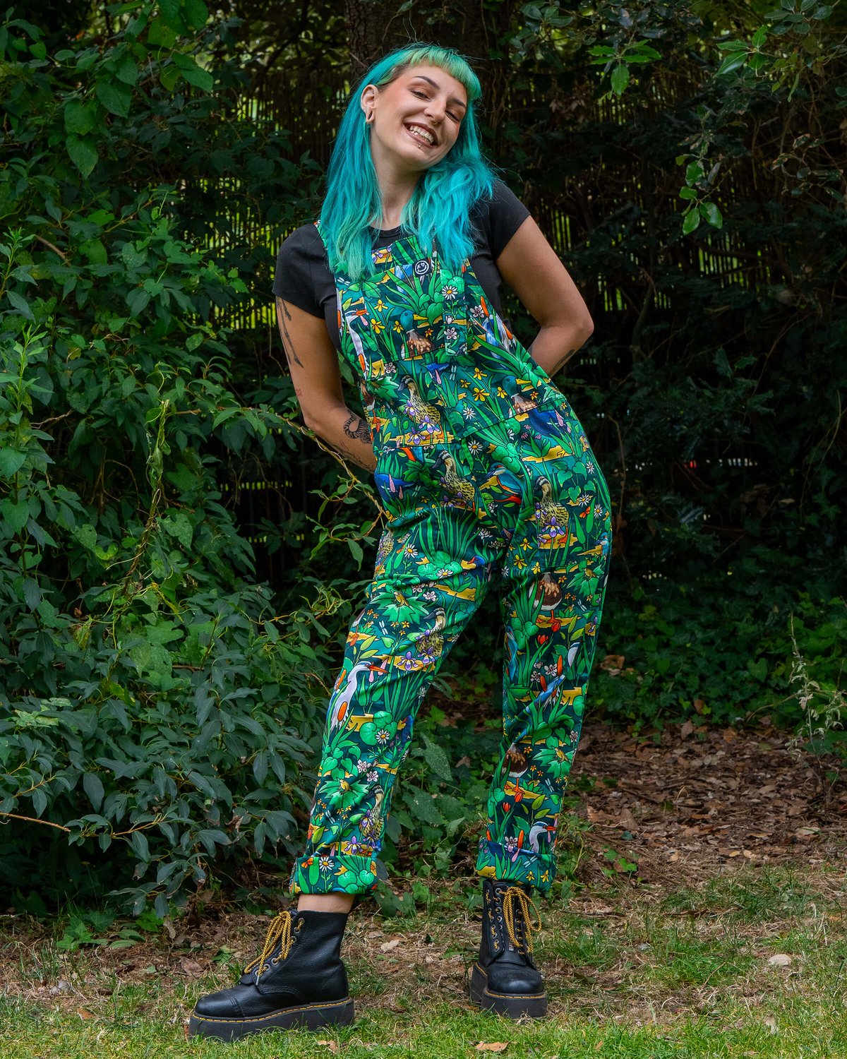 Pond Birds Stretch Dungarees Pond Birds Stretch Dungarees Shop now at Kitty Darling