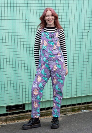 x Abi Perry Purrfect Cats Stretch Dungarees – Stretch Twill Dungarees | Kitty Darling